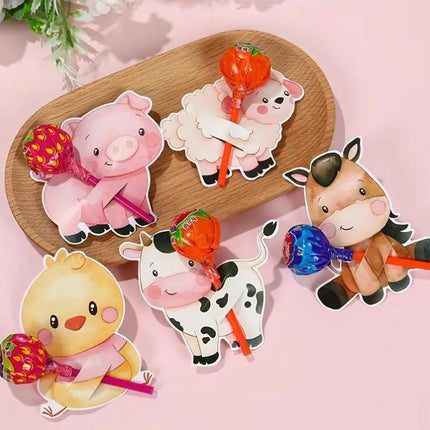 Farm Animal Lollipop Holder Cards - Set of 48, Adorable Barnyard Party Favors for Kids Birthdays, Baby Showers