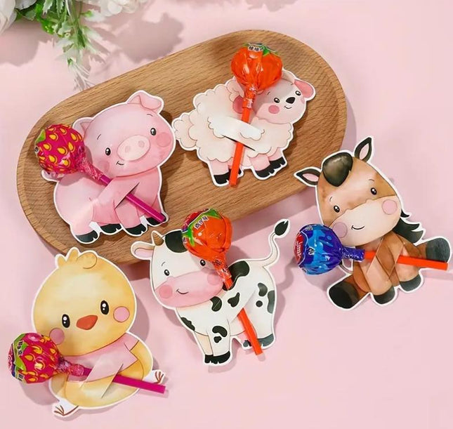 Farm Animal Lollipop Holder Cards - Set of 48, Adorable Barnyard Party Favors for Kids Birthdays, Baby Showers