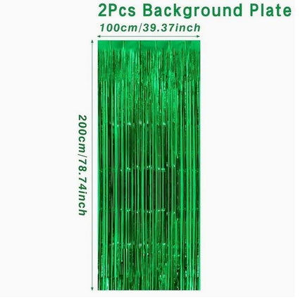 Metallic Green Foil Fringe Curtain - 2 Pieces, Party Backdrop for Photo Booth, Events, and Celebrations