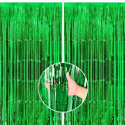 Metallic Green Foil Fringe Curtain - 2 Pieces, Party Backdrop for Photo Booth, Events, and Celebrations