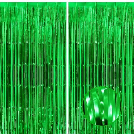 Metallic Green Foil Fringe Curtain - 2 Pieces, Party Backdrop for Photo Booth, Events, and Celebrations