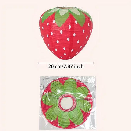 3D Strawberry Paper Lanterns - Set of 3, Party Hanging Decorations for Summer Parties and Garden Celebrations