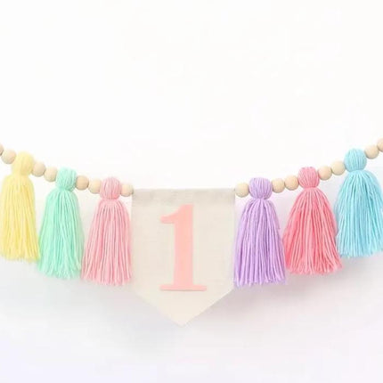 Rainbow Tulle High Chair Skirt with Glitter "One" Sign, First Birthday Party Decorations