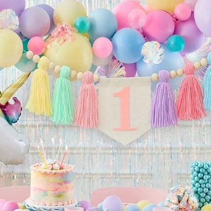 Rainbow Tulle High Chair Skirt with Glitter "One" Sign, First Birthday Party Decorations