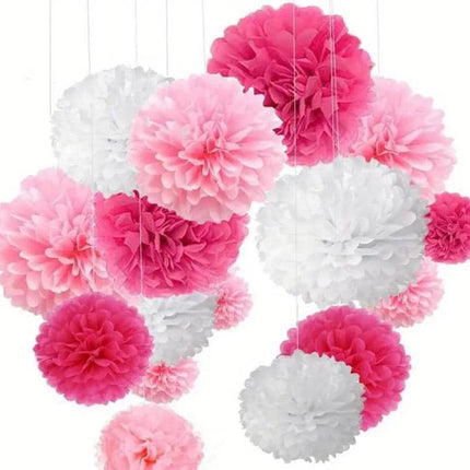 24 Pcs Luxurious Pink Tissue Pom Poms Set - Perfect for Decor and Parties