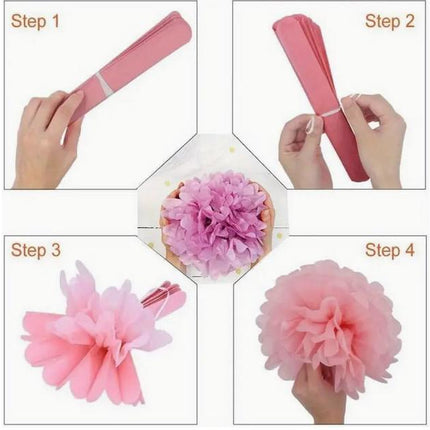 24 Pcs Luxurious Pink Tissue Pom Poms Set - Perfect for Decor and Parties