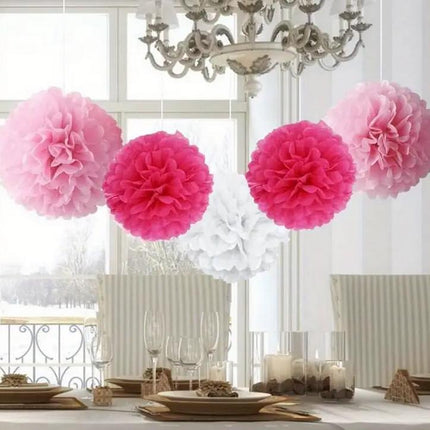 24 Pcs Luxurious Pink Tissue Pom Poms Set - Perfect for Decor and Parties