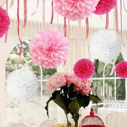 24 Pcs Luxurious Pink Tissue Pom Poms Set - Perfect for Decor and Parties
