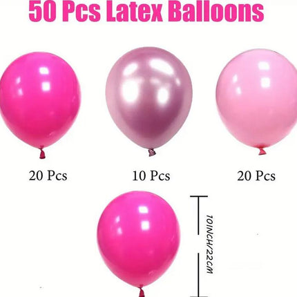 Luxurious Pink Party Balloon Set - 50 pcs Mixed Sizes for Celebrations