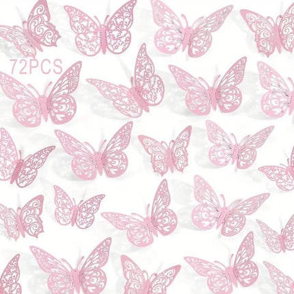 72 pcs Pink Butterfly Stickers in 3 Patterns – Perfect for Wall Decoration, Scrapbooking, and Craft Projects