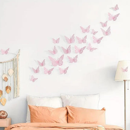 72 pcs Pink Butterfly Stickers in 3 Patterns – Perfect for Wall Decoration, Scrapbooking, and Craft Projects