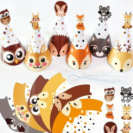 Set of 6 Forest Animal Party Hats - Cute Woodland Creatures Theme for Kids Birthdays and Themed Parties