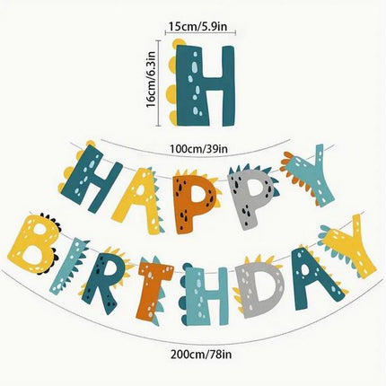 Dinosaur-Themed 'Happy Birthday' Banner - Colorful and Playful Party Decoration for Kids