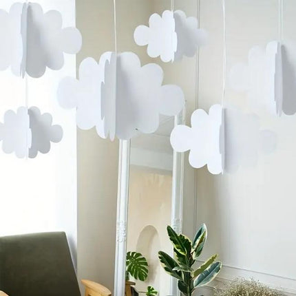 Soft Felt Cloud Hanging Decorations - Nursery Decor, Baby Shower, Kids Room - Peaceful White Cloud Theme Set (16 Pcs)