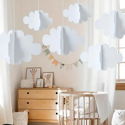 Soft Felt Cloud Hanging Decorations - Nursery Decor, Baby Shower, Kids Room - Peaceful White Cloud Theme Set (16 Pcs)