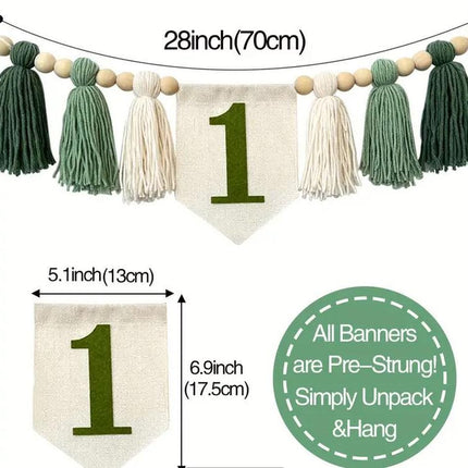 Woodland 'One' Birthday Party Garland Banner - Jungle Themed Decorations for First Birthday