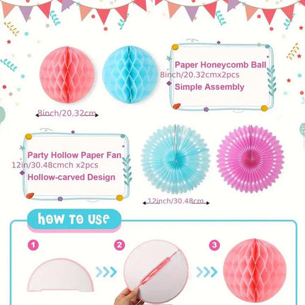 Colorful Party Decor Kit Lanterns - Paper Honeycomb Balls, Fans & Confetti Design, Party Supplies for All Occasions