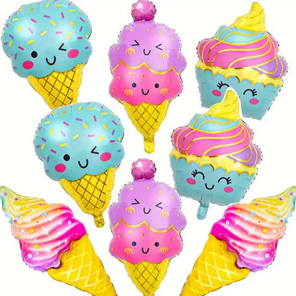 8 Pcs Cheerful Ice Cream Balloons Set - Colorful Party Decor for Kids Birthday, Sweet Treat Themed Party Supplies