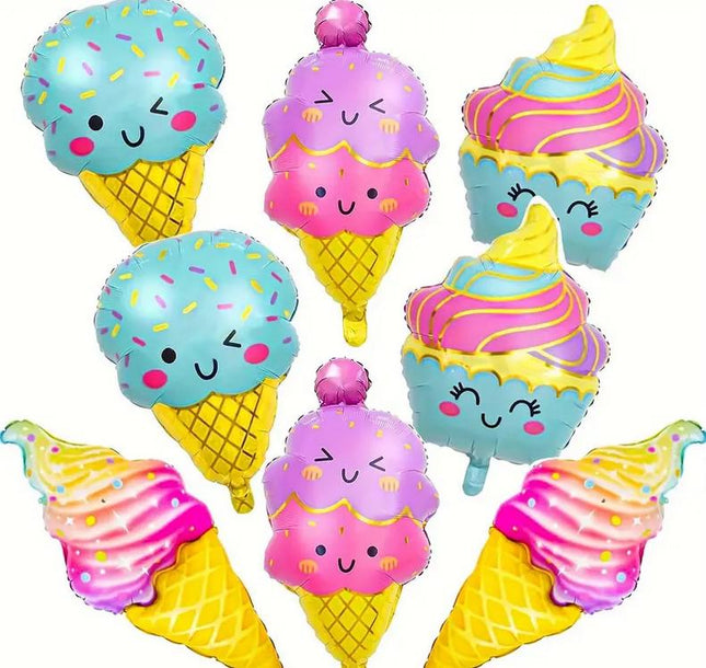 8 Pcs Cheerful Ice Cream Balloons Set - Colorful Party Decor for Kids Birthday, Sweet Treat Themed Party Supplies