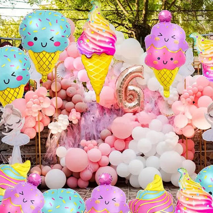 8 Pcs Cheerful Ice Cream Balloons Set - Colorful Party Decor for Kids Birthday, Sweet Treat Themed Party Supplies