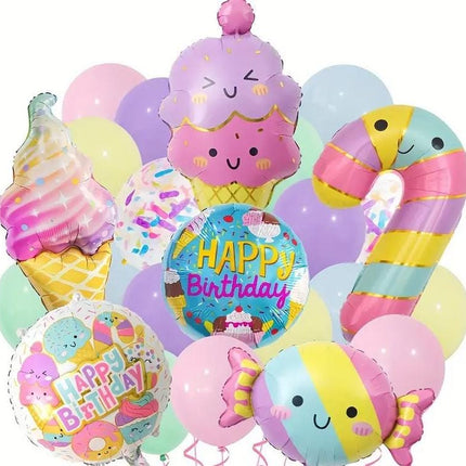 Sweet Celebration Party Balloons Set - Ice Cream and Candy Themed Decorations for Kids Birthdays and Themed Events