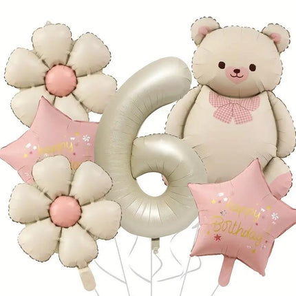 Whimsical Bear & Flower Balloon Set - Charming 1st to 9th Birthday Party Decorations, Kid's Birthday Party Balloons