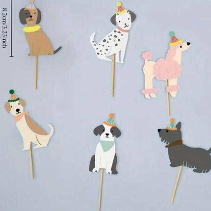 6 Pcs Playful Pup Cupcake Toppers - Handcrafted Dog Party Picks for Birthdays, Pet Celebrations, and Puppy Parties