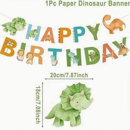 Dinosaur Happy Birthday Banner - Prehistoric Party Decoration with Colorful Dino Cutouts for Kids Birthday Themes
