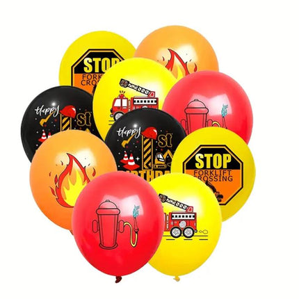 Firefighter-Themed Birthday Balloon Set - 50 pcs, Fire Truck, Fire Hydrant, Stop Signs for Kids Party Decor
