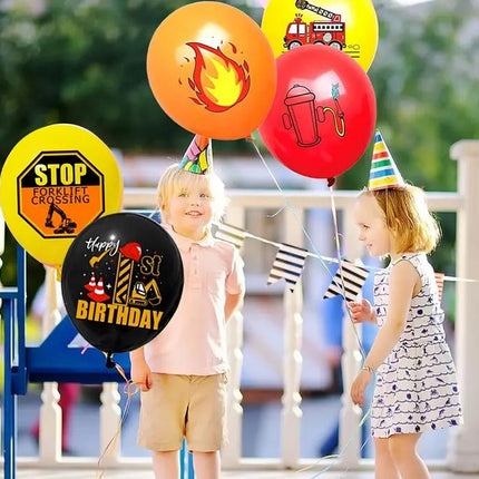 Firefighter-Themed Birthday Balloon Set - 50 pcs, Fire Truck, Fire Hydrant, Stop Signs for Kids Party Decor