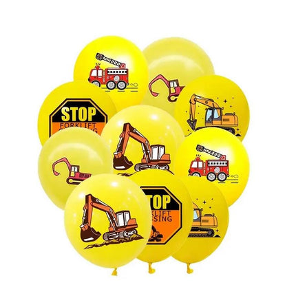 Construction and Firefighter-Themed Balloon Set - 50 pcs, Yellow Construction Vehicles and Fire Truck Decorations for Kids Parties