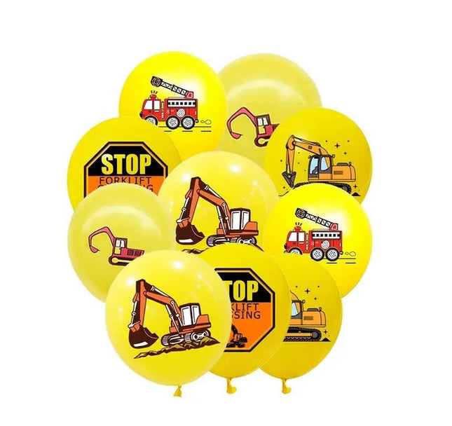 Construction and Firefighter-Themed Balloon Set - 50 pcs, Yellow Construction Vehicles and Fire Truck Decorations for Kids Parties