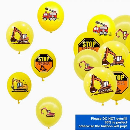 Construction and Firefighter-Themed Balloon Set - 50 pcs, Yellow Construction Vehicles and Fire Truck Decorations for Kids Parties