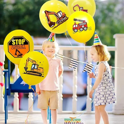 Construction and Firefighter-Themed Balloon Set - 50 pcs, Yellow Construction Vehicles and Fire Truck Decorations for Kids Parties
