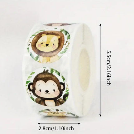 Jungle Safari Animal Sticker Roll - 500 pcs, Adorable Wildlife Stickers for Kids, Party Favors and Decorations