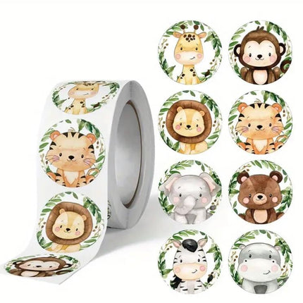 Jungle Safari Animal Sticker Roll - 500 pcs, Adorable Wildlife Stickers for Kids, Party Favors and Decorations