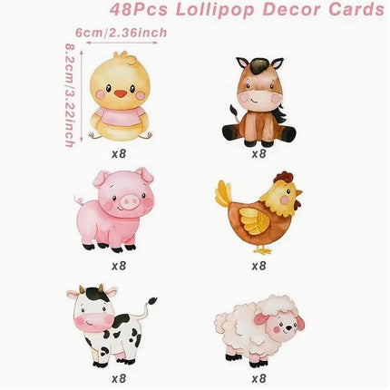 Farm Animal Lollipop Holder Cards - Set of 48, Adorable Barnyard Party Favors for Kids Birthdays, Baby Showers
