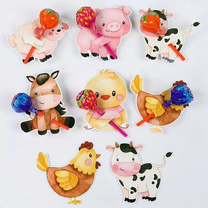 Farm Animal Lollipop Holder Cards - Set of 48, Adorable Barnyard Party Favors for Kids Birthdays, Baby Showers