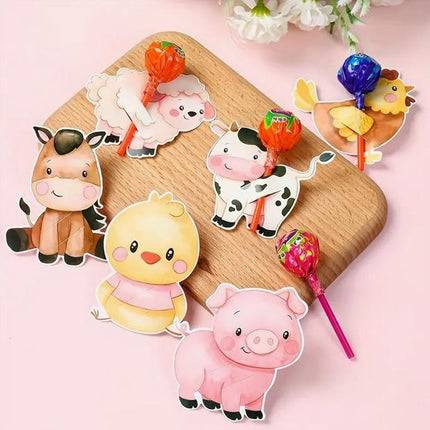 Farm Animal Lollipop Holder Cards - Set of 48, Adorable Barnyard Party Favors for Kids Birthdays, Baby Showers