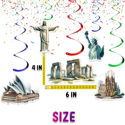 Famous World Landmarks Hanging Streamers - 10 Pcs | Global Architecture Party Decorations
