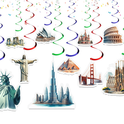 Famous World Landmarks Hanging Streamers - 10 Pcs | Global Architecture Party Decorations