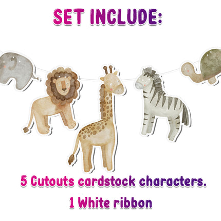 Jungle Animals 5 pcs Banner - Cute Safari Party Decor