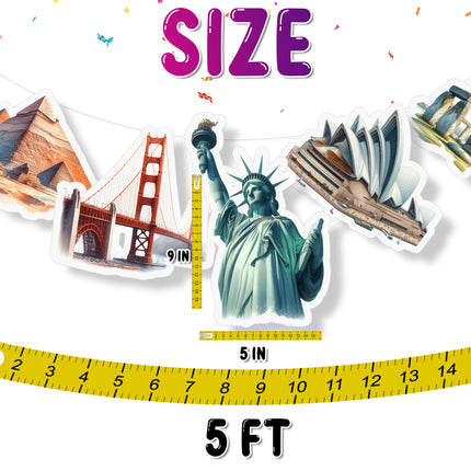 World Landmarks 5 Pcs Party Banner - Travel and Adventure Theme Decor