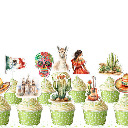 Mexico-Themed Cupcake Toppers - Set of 10 | Fiesta Party Decorations | Mexican Culture Toppers