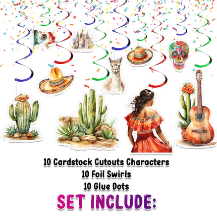 Mexican Fiesta Hanging Streamers - 10 Pcs | Mexico-Themed Party Decorations