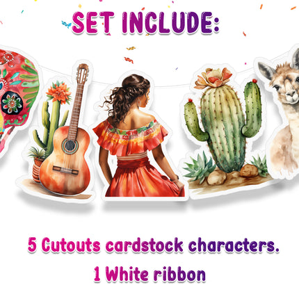 Mexican Fiesta 5 Pcs Party Banner - Vibrant Mexico Theme Decor