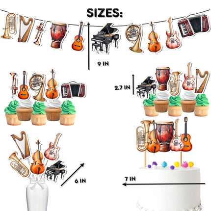 Music-Themed Party Decoration Set – Cake Topper, Cupcake Toppers, Banner, and Centerpieces