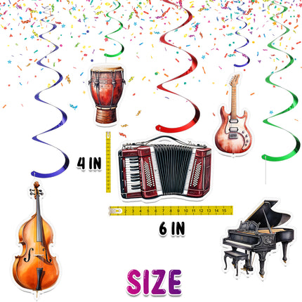Music Instruments Hanging Streamers - 10 Pcs | Music-Themed Party Decorations