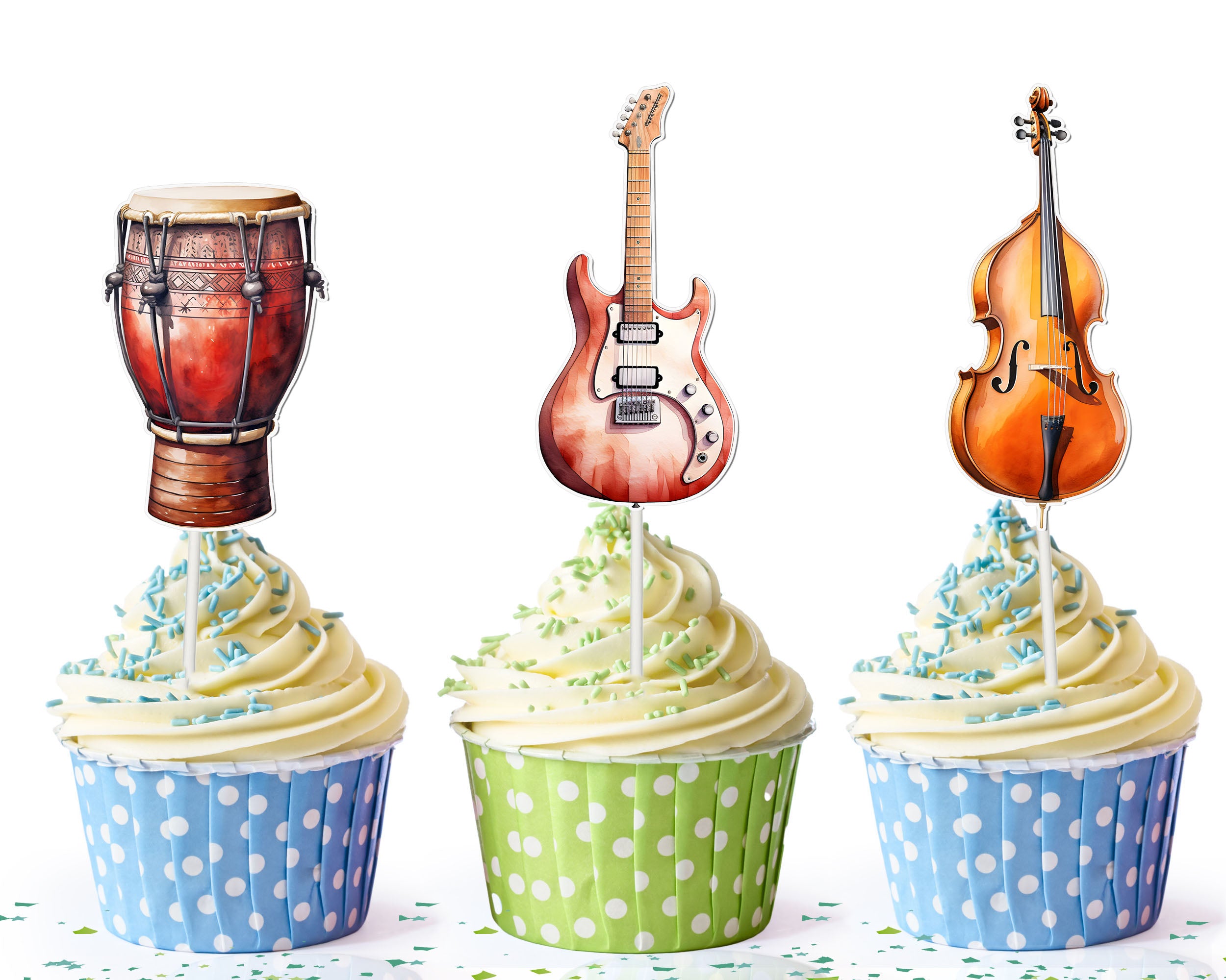 Music-Themed Cupcake Toppers - Set of 10 | Musical Instrument Party De ...