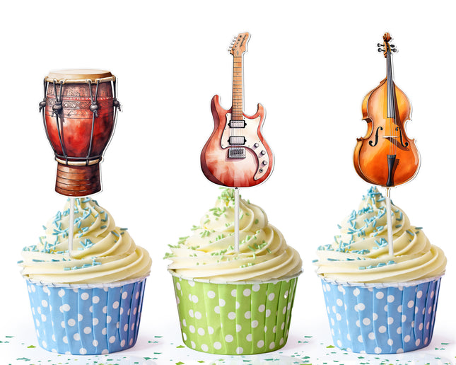 Music-Themed Cupcake Toppers - Set of 10 | Musical Instrument Party Decorations | Music Lovers Toppers